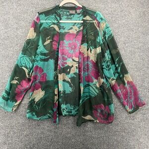 Chicos Additions Kimono 2 Womens L Floral Sheer Open Front Fairy Grunge Mystic